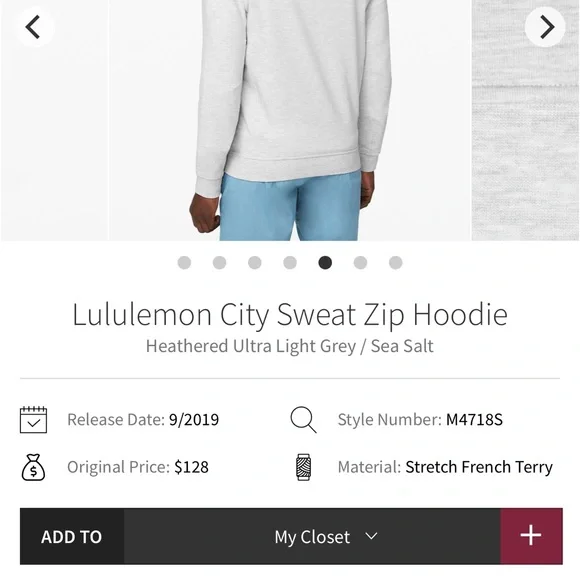 Lululemon City Sweat Zip HoodieHeathered Ultra Light Grey / Sea Salt